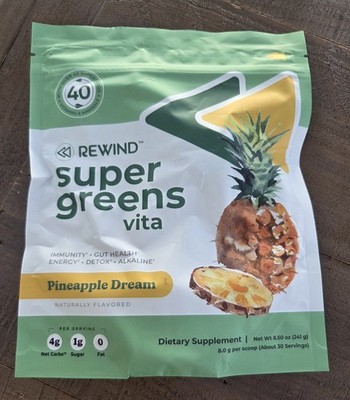 Rewind Super Greens Powder 40+ Superfoods Detox Antioxida,Pineapple Dream Flavor