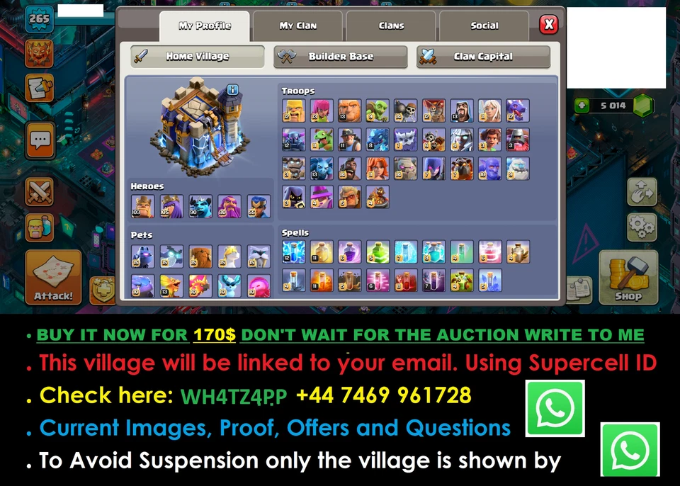 TH18 HEROES 103|105|90|80|55 - EQUIPMENT ALL MAX - ALL SKIN & SCENARY  PRICE:170 - Image 3 of 4