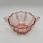 Vintage Pink Depression Glass Compote Bowl Dish w/ Handles 7" Paneled