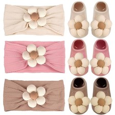 MIUXUESO Baby Girls Headbands and Socks Flower Hairbands Non-Slip Grips Socks