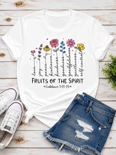 Women's Christian Floral Graphic T-Shirt Fruits of the Spirit Faith Casual Tee