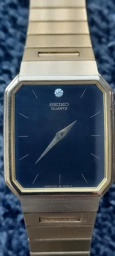 Vintage Seiko Men 5Y30-5B89 Diamond Gold Tone Quartz Black Face Watch