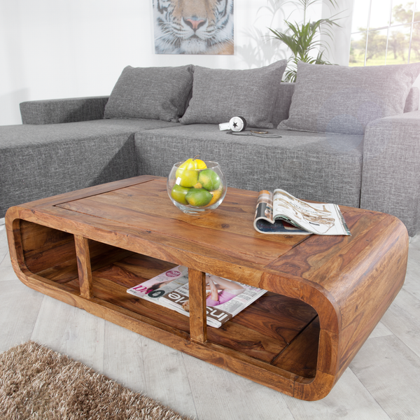 Massivholz Couchtisch Curved 100Cm Natur Braun Sheesham Tv-Lowboard Stauraum-image