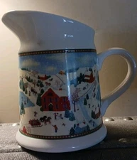 Hallmark "Flowers"Christmas Snow Scene Ceramic Pitcher. BxQ