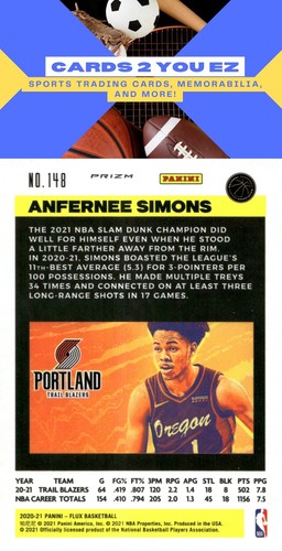 2020-21 Panini Flux #148 Anfernee Simons Pulsar - Picture 2 of 2