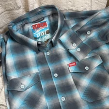 Dixxon Flannel Lost Coast Mens 3XL Button-Up Shirt Blue Plaid Long Sleeve D-Tech