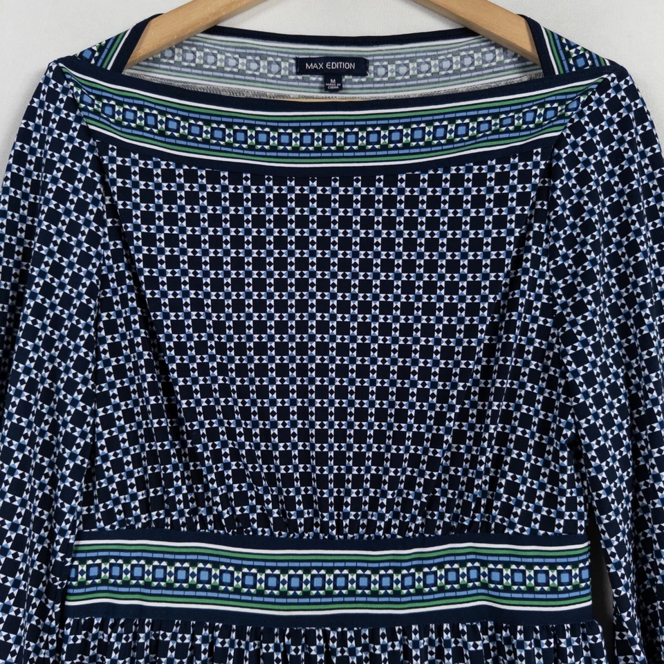 Vestido Max Edition para mujer talla mediana azul estampado geométrico manga 3/4 tejido elástico Foto 2 de 4