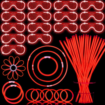 115 PCS Glow in the Dark Party Supplies,100Pcs 8'' Glow Sticks Bulk,15Pcs Glasses