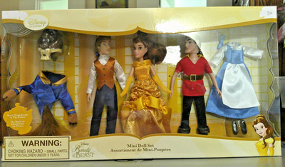 DISNEY STORE EXCLUSIVE BEAUTY & THE BEAST MINI DOLL SET BELLE PRINCE ADAM GASTON