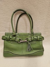 Coach Hamilton F13084 Lime Green Leather Braided Belt Zip Top Shoulder Bag