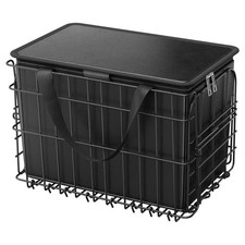 Rear Bike Basket, Folding Wire Bicycle Basket with Cargo Net, Removable Liner