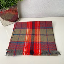 Royal Scot Plaid Scarf 100% Orlon Acrylic Fringe Red Blue Tan Unisex