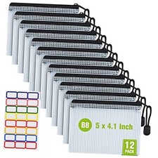 12 Pcs Plastic Mesh Zip File Bags, Waterproof Tear-Resistant B8 5  4.1 inch 