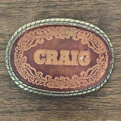 Vintage Belt Buckle Craig Name Custom Tooled Leather Customized Western Wear