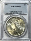 1922 Peace Dollar PCGS MS65 Gem BU Silver Dollar Philadelphia $1 Collector Coin