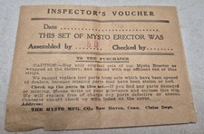 Dec 1915 Mysto Mfg. Co, later A.C. Gilbert Co., INSPECTOR'S VOUCHER, Original