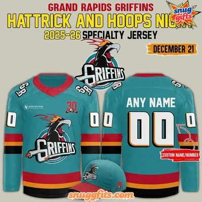 Personalized Grand Rapids Griffins Hattrick and Hoops Night Hockey Shirt Men's