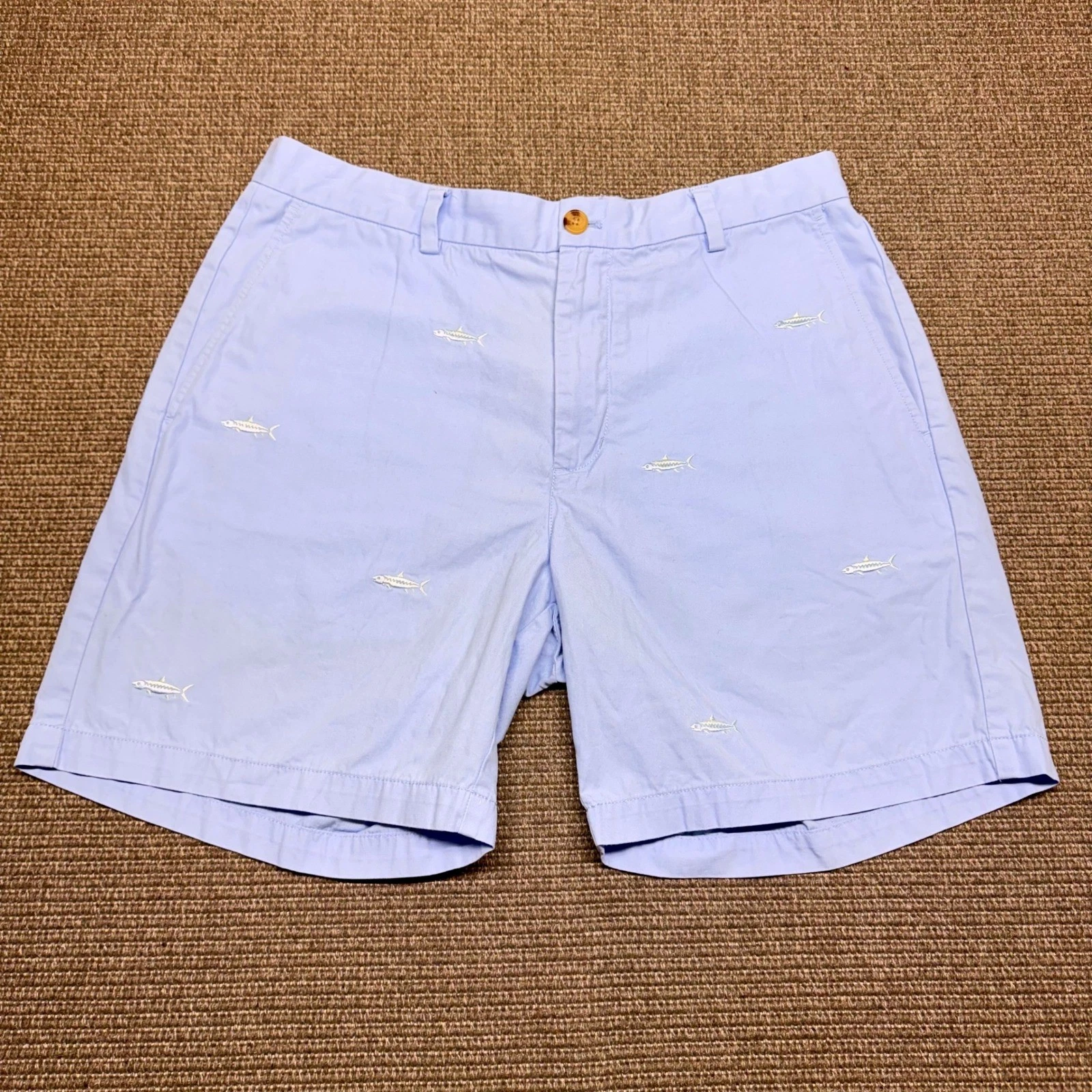 Vineyard Vines Mens 35 Blue Embroidered Fish Breaker Shorts Cotton Nautical 9185