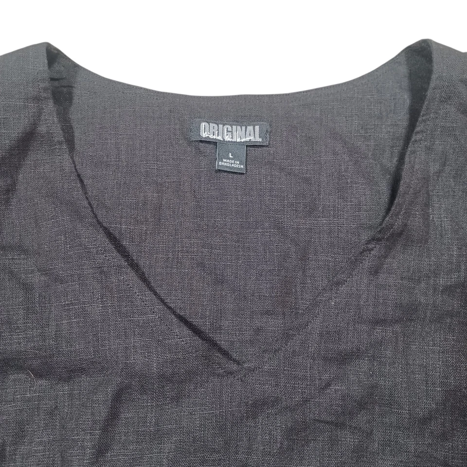 Original by Nicole Miller Linen Solid Black Minimalist V Neck Shift Dress Large - Image 4 of 4