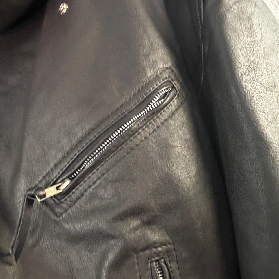 Chaqueta de moto vintage de cuero diamante color negro cintura con cinturón 56 talla XXXL Foto 4 de 4