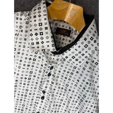 Steven Land White Black Geometric Long Sleeve Button Up Shirt Mens Size 19 XXL