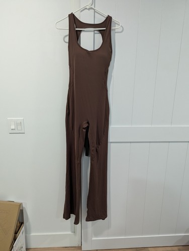 Jumpsuit Bodysuit Stretch Leotard Yoga Long Pants Brown NWOT Large - Picture 1 of 16
