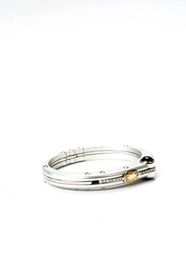 Brev Sauro Womens Stainless Steel 18K Yellow Gold Accent Diamond + Onyx Bangle B - Image 2 of 4