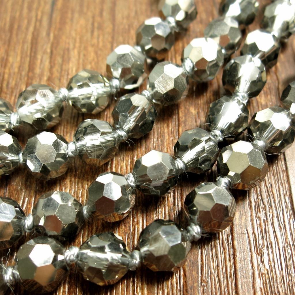 72" Faceted Metallic Silver Crystals Beaded Extra Long Strand Necklace