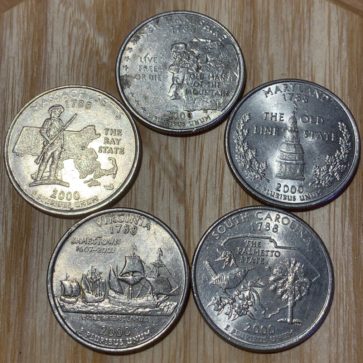 2000 P State Quarter Set 5 Coins, NH, MA, VA, SC, MD - Great Condition ...