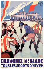 Original PLM Poster, Broders, Chamonix Mont Blanc, Skiing, Hockey, Art Deco 1930