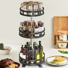 Lazy Susan Spice Rack 3 Tier Metal Rotate Height Adjustable Seasoning Organizer