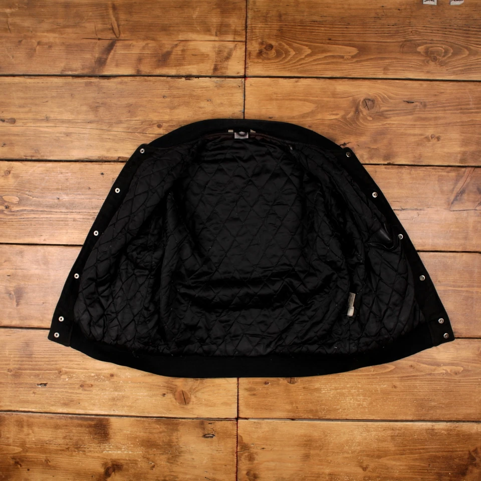 Vintage International Male Leather Jacket L Embroidered Bomber Black - Image 3 of 4