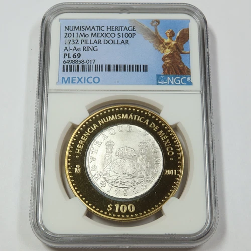 2011 NGC PL69 MEXICO Silver 100 Peso Bimetallic Numismatic 1732 Pillar #45425A