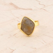 Genuine Crazy Lace Agate Yellow Gold Plated Elegant Adjustable Ring Jewelry