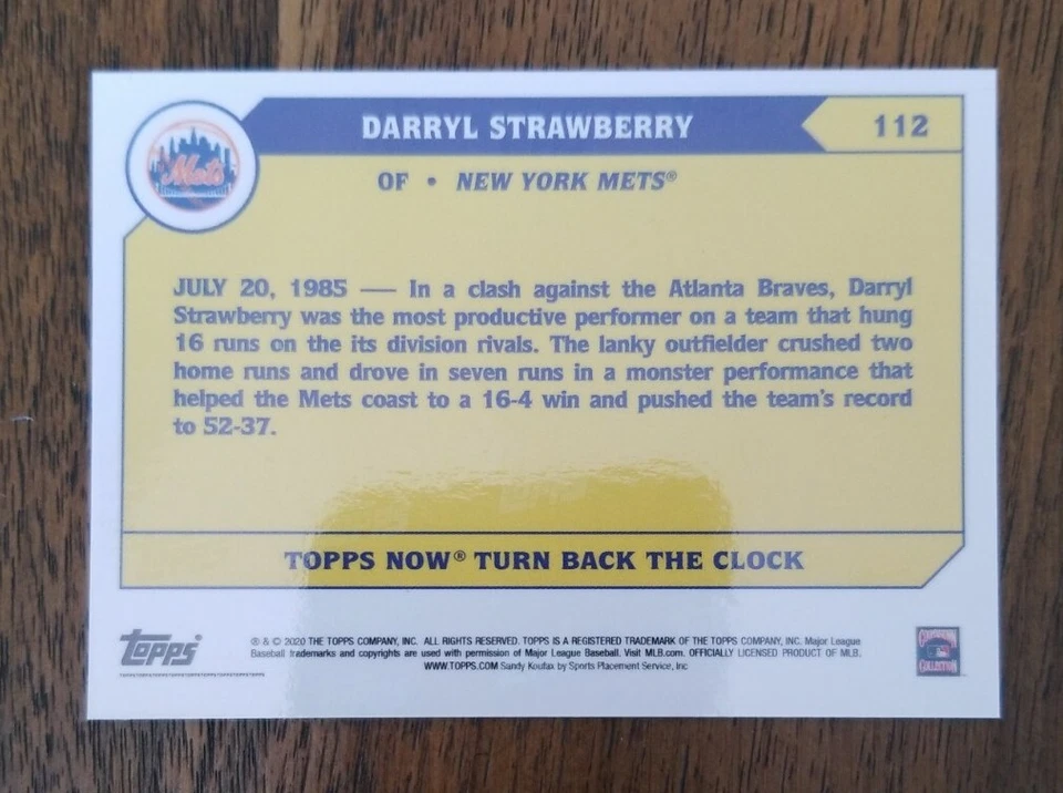2020 Topps Now Turn Back the Clock Cherry #112 Darryl Strawberry Mets 5/7 - Image 2 of 2