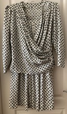 VTG Custom Made 2 Piece Blouse  Pleated Skirt Sz Small Padded Shoulder BLK/Whit