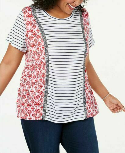 Style & Co Mixed Print T-Shirt Harmony Red Plus Size 0X New With Tags - 第 1/2 張圖片