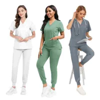 New Scrubs Set Medical Uniforms Stretch Scrub Tops Pants Nurse Uniform Workwear