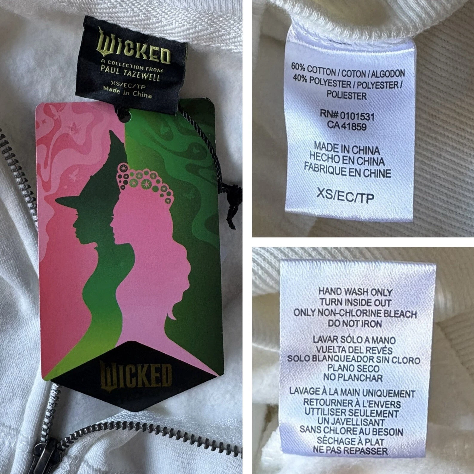 OFF WHITE Felpa donna con cappuccio ritagliata grafica Wicked nuova taglia XS panna