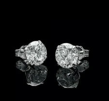 2.40 Ct Round Cut VVS1/D Real GRA Moissanite Stud Earrings 14K White Gold 7mm