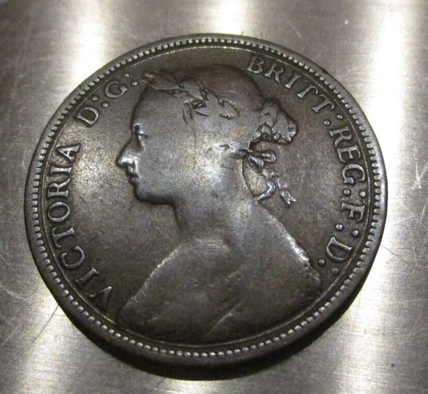 GREAT BRITAIN 1878 1/2 Penny, KM.754, Ultra Rare- Wide Date- Hard to find - Image 3 of 4