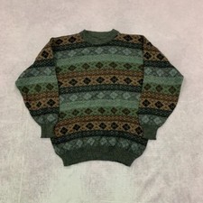 Vintage abstract knitted jumper Patterned Grandad knit sweater Men's XL