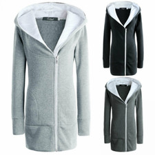 Women Fleece Jacket Hoodie Warm Long Zipper Parka Hooded Jacket Coat Sweatshirt