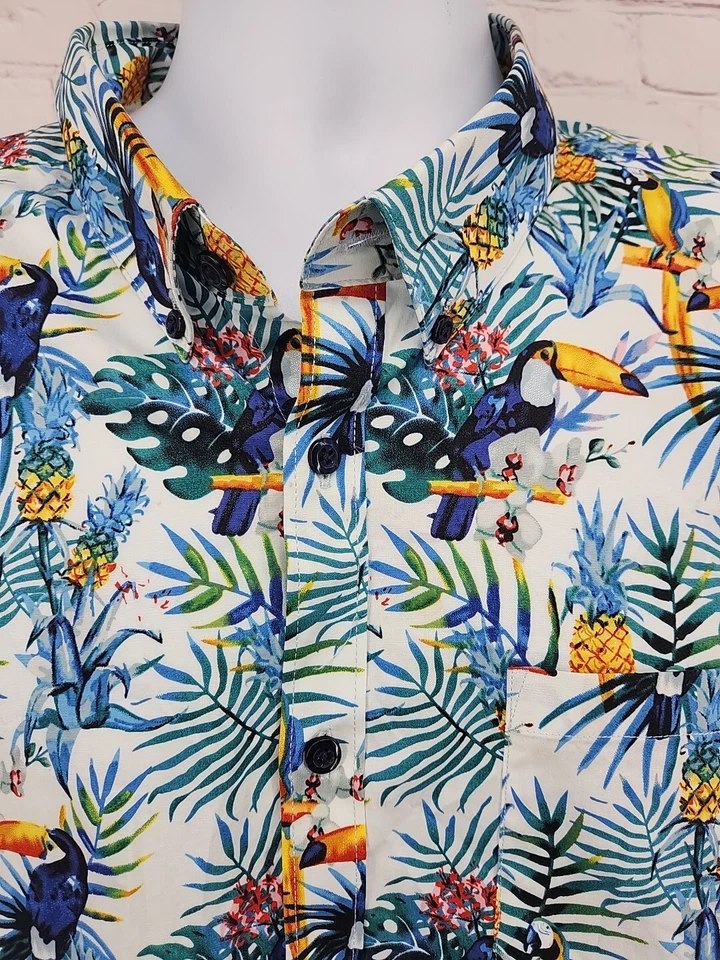 Camisa PAISLEY & GRAY Slim Fit Branca Floresta Tropical Botão para Baixo Tamanho XL (18) - Imagem 2 de 4