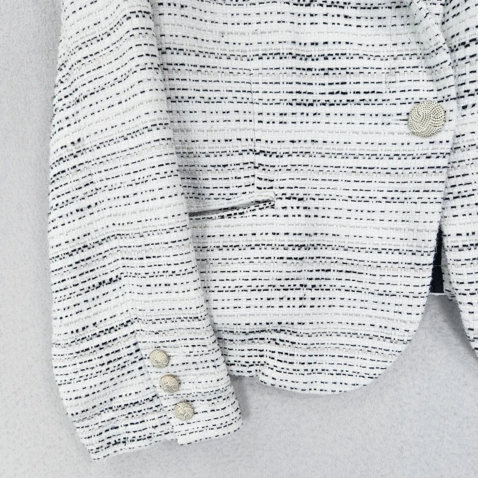 Jaqueta Cabi Feminina 12 Branca Preta Estática Tweed Único Dourado Botão Carreira Blazer - Imagem 3 de 4