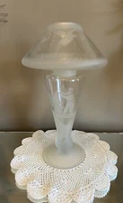 Beautiful Whale Oil Lamp Frosted Glass With Etched Hunting Scene Hunter And Duck