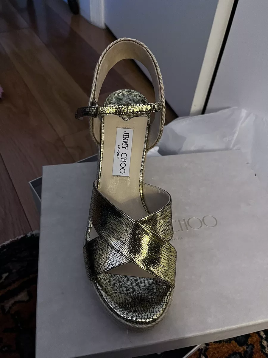 Jimmy Choo Gold Wedge Sandals 9.5 brand New In Box. Paid 650 at