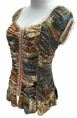 Damen Bluse Corsage Mieder Stretch  Gr.42/44 Rüschenbluse Freizeitbluse Bunt