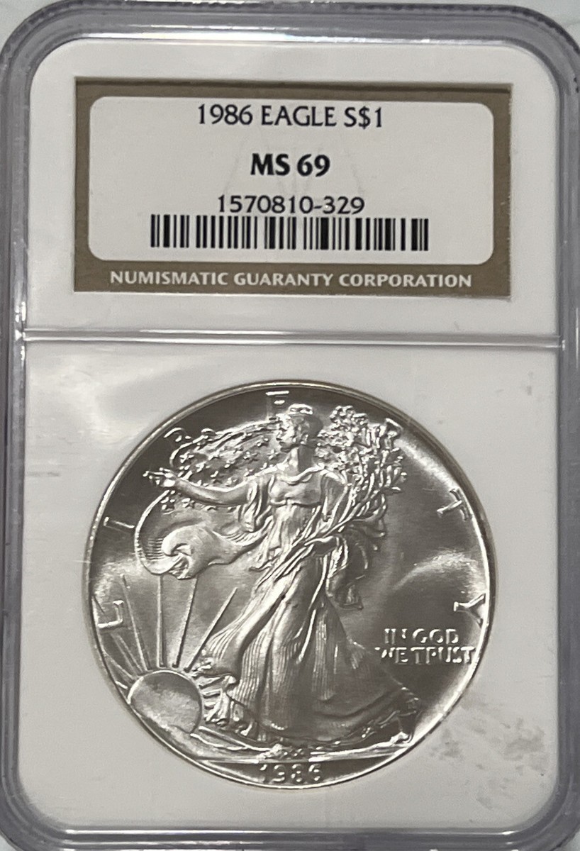 1986 American Silver Eagle NGC Brown Label MS 69 Bright