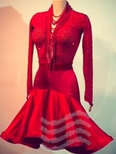 L2113 women Competition Specialty Latin/Rhythm Rumba dress UK 10 US 8 red